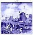 Dutch Tile, Delft Blue Three Windmills