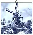 Dutch Tile, Delft Blue Windmill with Swans