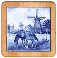 Ceramic Trivet, Delft Blue Windmill with Horses, 7.5