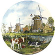 Color Decorative Plate - Three Windmills with Calves 8.25D