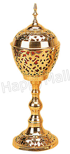 Indian Brass Incense Burner Pedestal, 14.5H