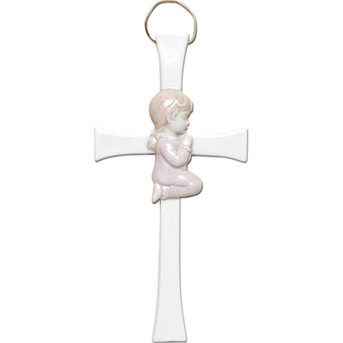 Porcelain Figurine: Cross with Praying Girl, 7.5L