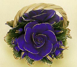 Italian Capodimonte Flower - 6 Blue Rose Basket w/ Handle