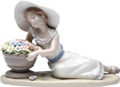 Girl with Flower Pot, Miniature Porcelain Figurine - 7-5/8L