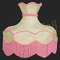 Lamp Shade, 22D Round Cream-Color Shade with Pink Fringe