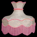 Lamp Shade, 22D Round White Shade with Pink Fringe