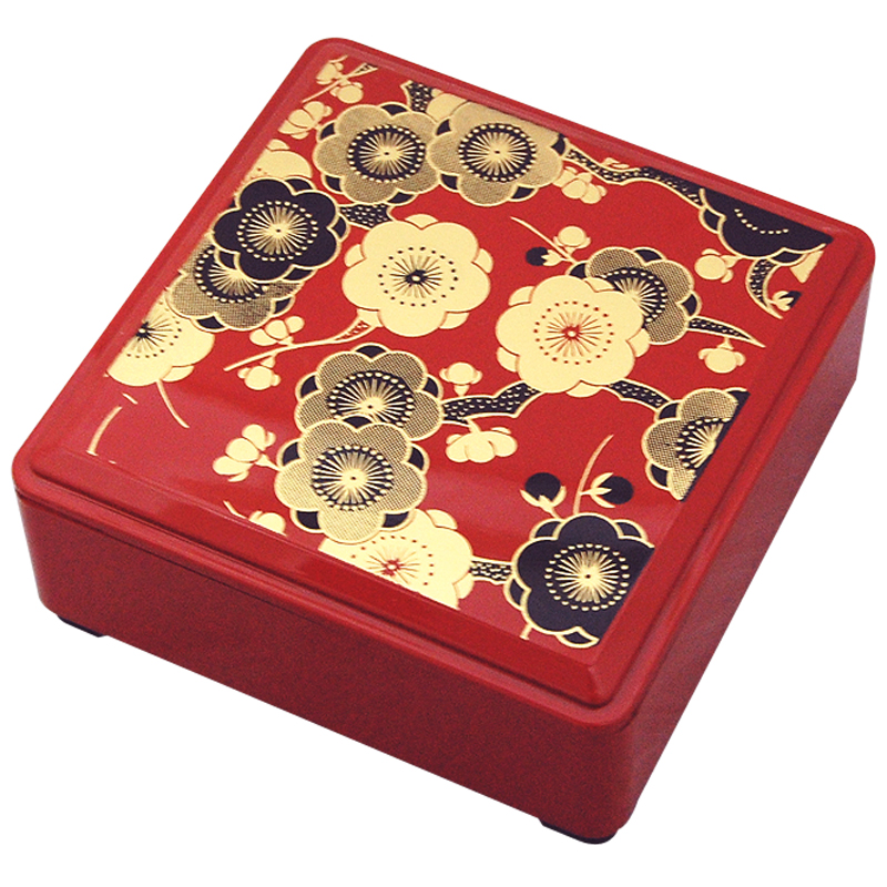 Floral Red Lacquer Box, 5-1/4SQ