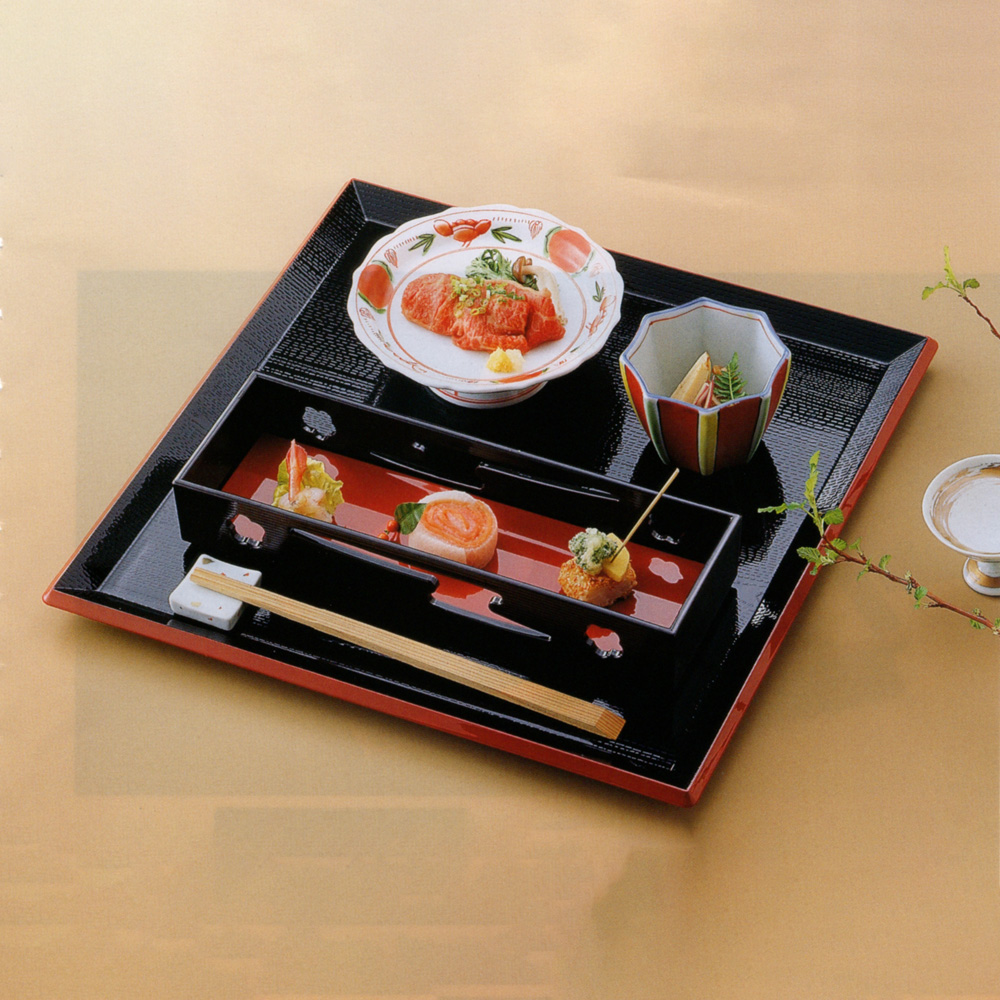 Japanese Tray, 14 Square Black Tray w/ Red Trim, photo-2