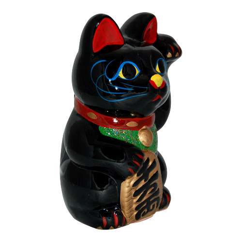 Black Color, Maneki Neko Lucky Cat w/ Left Hand Raised, 6, photo-1