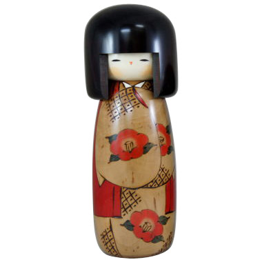 Kokeshi Doll, Winter Camellia 10.4H