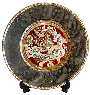 Dragon Theme, Red on Marble Design 8 Chokin Plate