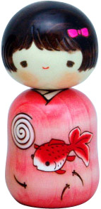 Japanese Creative Kokeshi Doll, Goldfish Girl 4.6H
