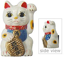 White Maneki Neko Lucky Cat Fridge Magnet, 2H