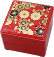2-Tier Floral Red Lacquer Box, 5-1/4SQ