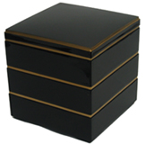 3 Tier, Black & Gold Lacquer Stack Box w/ Red Interior, 7-3/4W