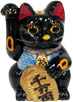 Black Color, Maneki Neko Lucky Cat w/ Right Hand Raised, 5.5