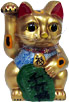 Gold Color, Maneki Neko Lucky Cat w/ Right Hand Raised, 5.5