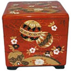 Red Lacquer Stack Box w/ Temari Ornament, 7-3/4 W