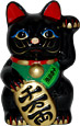 Black Maneki Neko Lucky Cat w/ Left Hand Raised, 7H