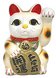 White Color, Maneki Neko Lucky Cat w/ Left Hand Raised, 12