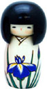 Kokeshi Doll - Young Lady in Iris Kimono, 5.2H