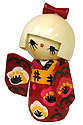Kokeshi Doll, Red Kimono with Bow, 5