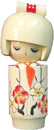 Kokeshi Doll, White Kimono with Flowers, 6.5