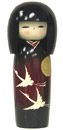 Kokeshi Doll, Lady in Burgundy Kimono with Two Love Cranes, 6.5