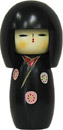 Kokeshi Doll, Young Lady in Black Kimono in Wild Flowers, 5