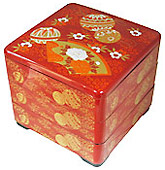 Red Lacquer Stack Box w/ Ornaments, 7-3/4