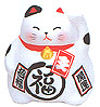 Cute Lucky Cat in White, w/ Left Hand Raised, 3-1/2
