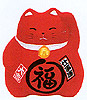 Cute Lucky Cat in Red, w/ Left Hand Raised, 3-1/2