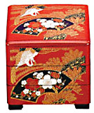 Red Lacquer Stack Box w/ Cranes, 7-3/4