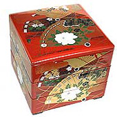 Red Lacquer Stack Box w/ Fans, 7 3/4