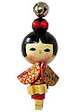 Wooden Lucky Charm, Doll with Fancy Kimono and Wooden Shoes
