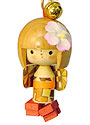Wooden Lucky Charm, Doll with Kimono and Red Wooden Shoes