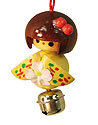 Wooden Lucky Charm, Doll with Kimono and Flower
