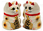 White Color, Maneki Neko Lucky Cat Pair Right/Left Hand Raised, 2H