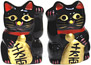 Black Color, Maneki Neko Lucky Cat Pair Right/Left Hand Raised, 2H
