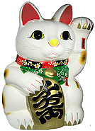 White Color, Maneki Neko Lucky Cat w/ Left Hand Raised, 18