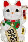White Color, Maneki Neko Lucky Cat w/ Left Hand Raised, 10