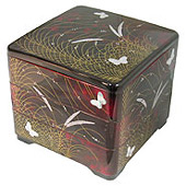 Black Lacquer Stack Box w/ Butterflies, 7-3/4