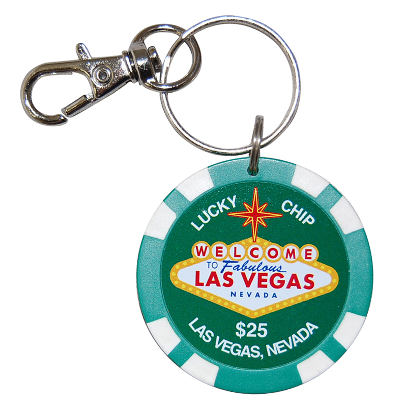 Las Vegas Key Chain, $25 Lucky Poker Chip Green