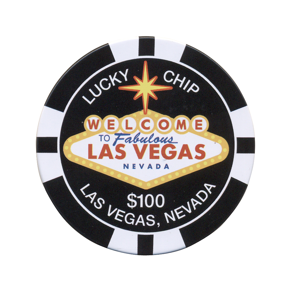 Las Vegas Tin Magnet in $100 Poker Chip, Black, 2.5D