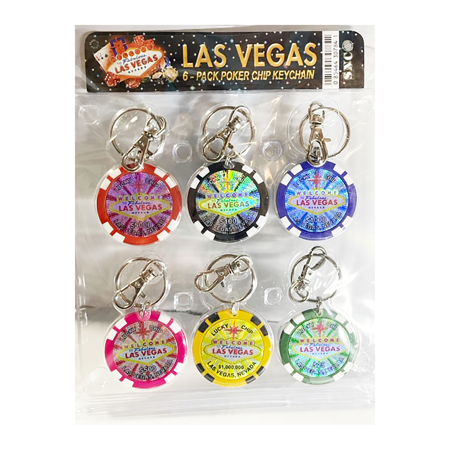 Las Vegas Porker Chip Assorted Keychains - Set of 6