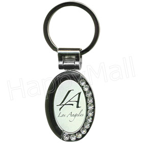 Los Angeles Key Chain - Oval Shape with Rhinestones