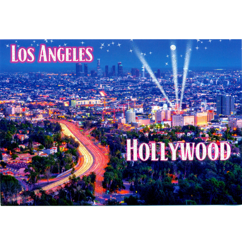 Los Angeles City Lights & Hollywood Postcard, 4L x 6W