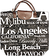 Los Angeles Themed Tote with Top Closure, Waterproof Black Canvas