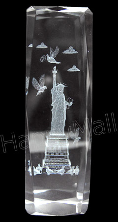 3D Laser-Etched Crystal - Large Statue of Liberty w/ Birds