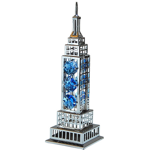 Empire State Building Crystal Statue, Blue/Silver, 5H